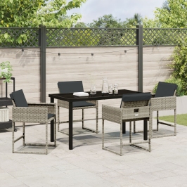Set de comedor de jardín de 5 piezas con cojines de ratan PE gris claro