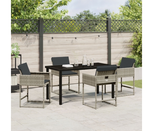 Set de comedor de jardín de 5 piezas con cojines de ratan PE gris claro