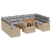 Conjunto de Comedor de Jardín de 10 Piezas con Cojines Beige Ratán Poliéster Acacia
