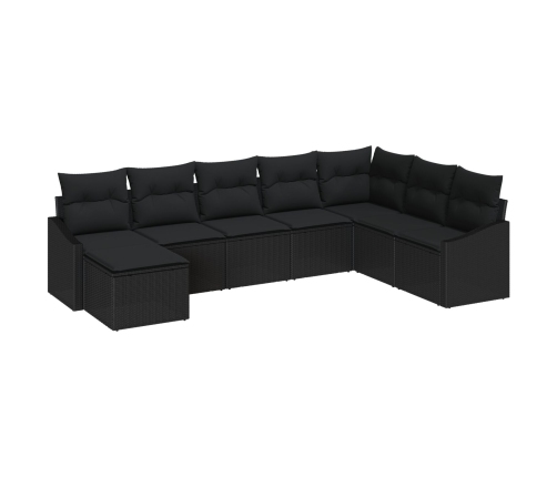 Conjunto de Comedor de Jardín de 8 Piezas con Cojines Negro Ratán Poliéster
