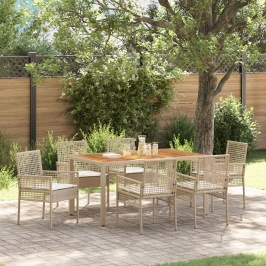 Conjunto de Comedor de Jardín  de 7 Piezas con Cojines Beige de Ratán Polipropileno
