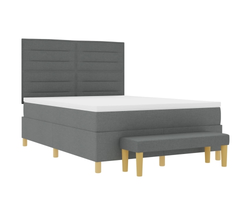Cama con Base con Colchón y Banco Gris Oscuro 140x200 cm Tela