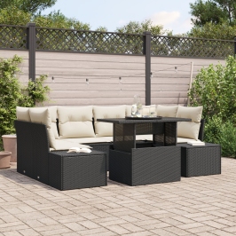 Conjunto de sofá de jardín  7 piezas Negro y crema