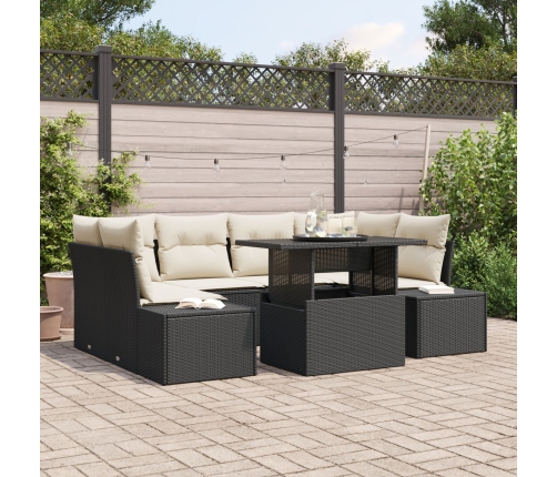 Conjunto de sofá de jardín  7 piezas Negro y crema