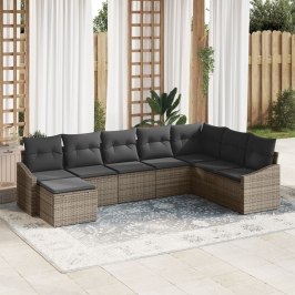 Conjunto de Comedor de Jardín de 8 Piezas con Cojines Gris de Ratán Poli
