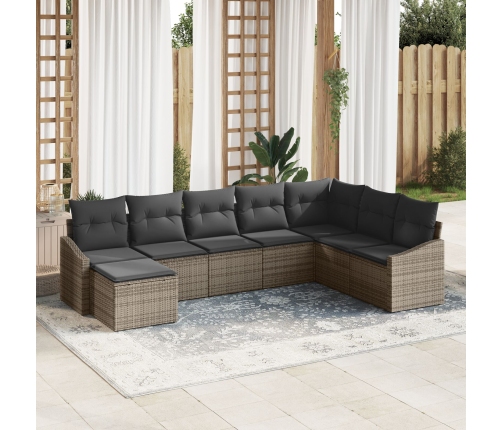 Conjunto de Comedor de Jardín de 8 Piezas con Cojines Gris de Ratán Poli