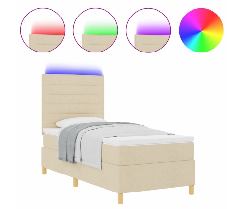 Cama con somier  con colchón y LED crema 100x200 cm tela