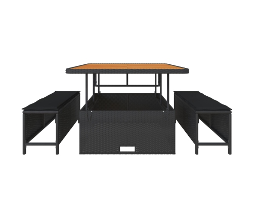 Conjunto de Comedor de Jardín de 3 Piezas con Cojines Negro de Poliratán Acacia