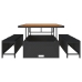 Conjunto de Comedor de Jardín de 3 Piezas con Cojines Negro de Poliratán Acacia