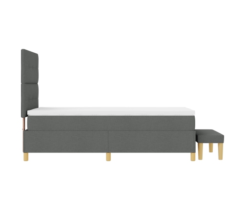Cama con Sommier y Banco Gris Oscuro 100x200 cm Tela