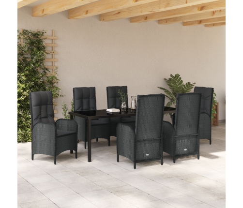 Set de comedor de jardín  7 piezas negro ratán polivalente