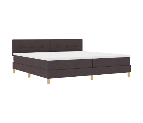 Cama Box Spring  con Colchón & LED Marrón Oscuro 200x200 cm Tela