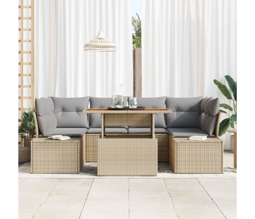 Conjunto de Sofá de Jardín  7 Piezas Beige, Gris Ratán, Poliéster