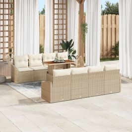 Set de Comedor de Jardín de 9 Piezas con Cojines Beige Rattan Acacia