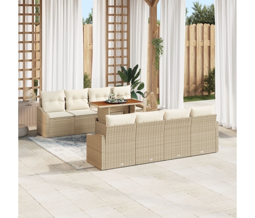 Set de Comedor de Jardín de 9 Piezas con Cojines Beige Rattan Acacia