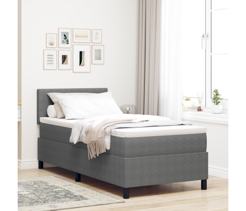 Cama Box Spring  con Colchón & LED Gris Claro 100x200 cm Tela de Pana