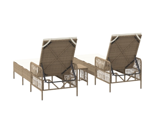 Conjunto de Tumbonas  Set de 3 Beige y Crema Ratán de PE, metal