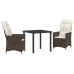Set de Comedor Jardín de 3 Piezas con Cojines Marrón Poliratán