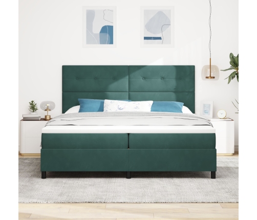 Cama Box Spring con Colchón Verde Oscuro 200x200 cm Terciopelo