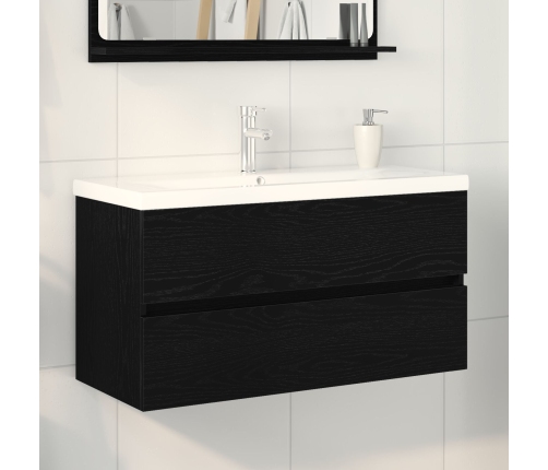 Armario de Pila  con Lavabo Integrado Roble Negro Madera Elaborada, Armario de Pila  Roble Negro 90x38,5x45 cm Madera Elaborada