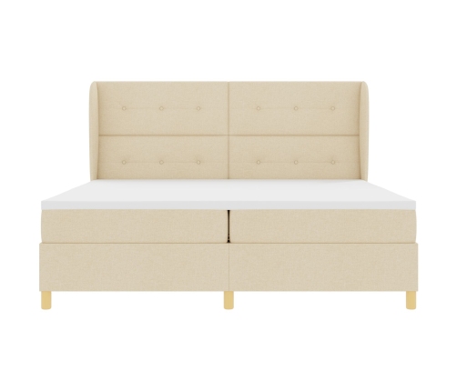 Cama con somier  y colchón, crema, 200x200 cm, tela