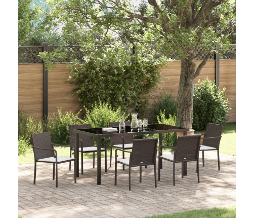 Conjunto de comedor para el jardín de 7 piezas con cojines de poliratán marrón