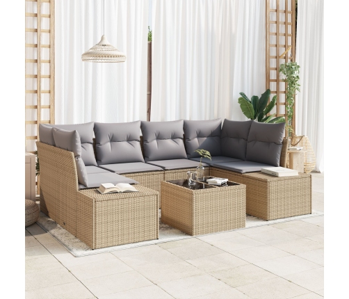 Juego de Sofás de Jardín  de 7 Piezas con Cojines Beige Poliratán