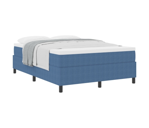 Cama Box Spring  con Colchón Azul 140x200 cm Tela de Pana