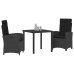 Set de Comedor de Jardín de 3 Piezas con Cojines Negro Poliratán
