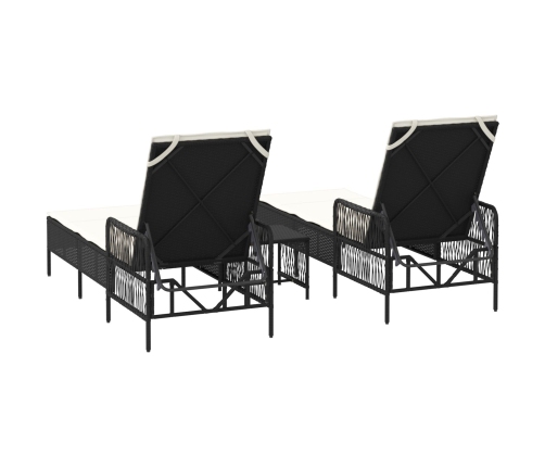 Conjunto de Tumbonas  Set de 3 Negro y blanco crema Ratán PE, metal