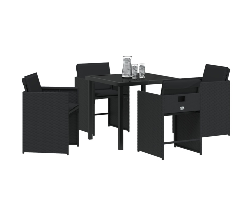 Set de Comedor de Jardín de 5 Piezas con Cojines Negro Poliratán