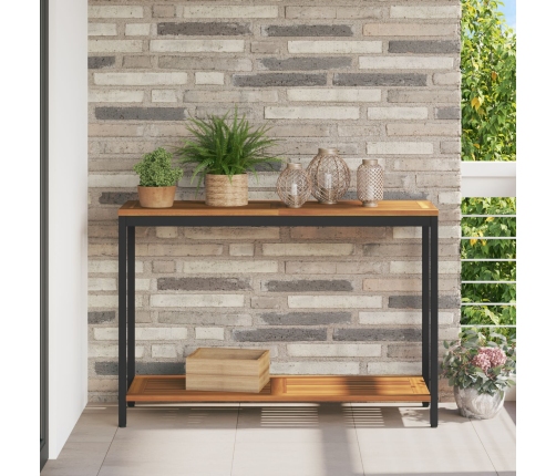 Mesa de Exterior  Natural y Negra 35x110x75 cm de Madera Sólida y Acero