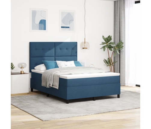 Cama Box Spring con Colchón Azul 160x200 cm de Tela