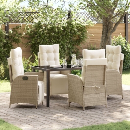 juego de comedor de jardín de 5 piezas beige ratán poliéster