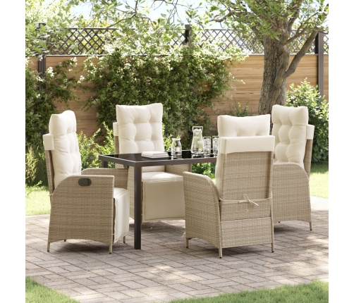 juego de comedor de jardín de 5 piezas beige ratán poliéster