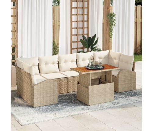 Set de Jardín de 8 Piezas con Cojines Beige Ratán Acacia