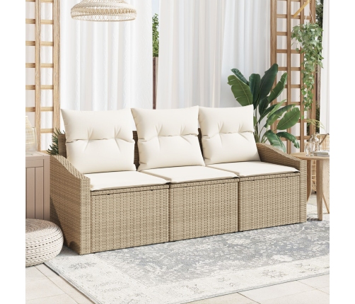 Set de Sofá de Jardín de 3 Piezas con Cojines Beige Polirratán