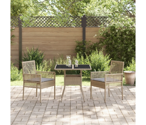 Conjunto de Comedor de Jardín  de 3 Piezas Beige de Ratán Sintético