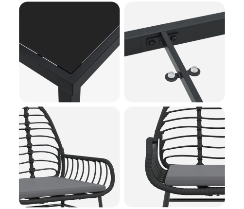 Conjunto de comedor de jardín  de 7 piezas con cojines negro poliratán