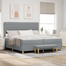 Cama Box Spring  con colchón y banco Gris Claro 200x200 cm Tela