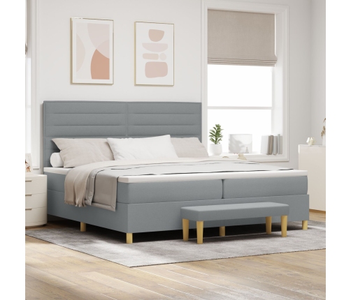 Cama Box Spring  con colchón y banco Gris Claro 200x200 cm Tela