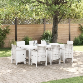 Conjunto de Comedor Jardín de 9 Piezas con Cojines, Ratán Blanco