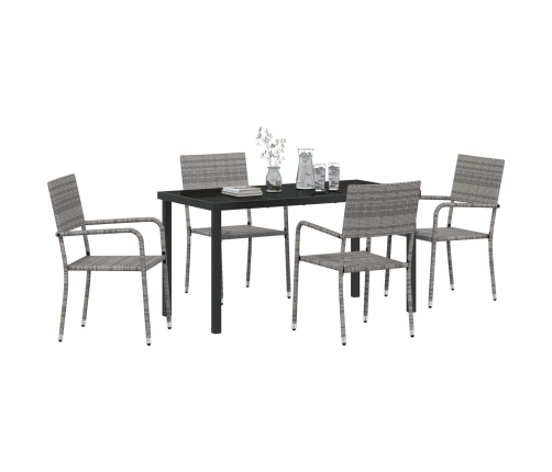 Conjunto de Comedor de Jardín  5 Piezas Gris Ratan Polímero