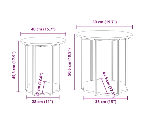 Mesa auxiliar  de 2 piezas de madera de roble Sonoma y metal