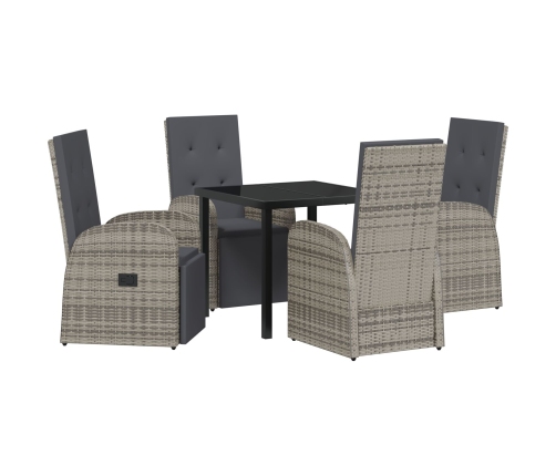 Set de Comedor de Jardín de 5 Piezas con Cojines Gris Ratán Poliéster
