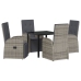 Set de Comedor de Jardín de 5 Piezas con Cojines Gris Ratán Poliéster