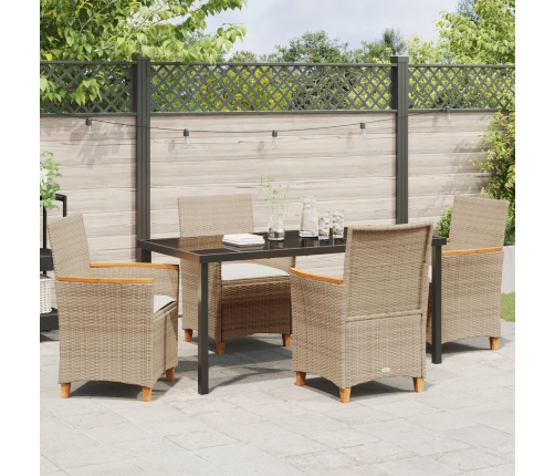 Set de Comedor de Jardín  de 5 Piezas con Cojines Beige de Polirratán