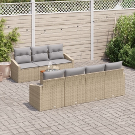 Conjunto de Sofá de Jardín de 8 Piezas con Cojines Beige Ratán Polimérico