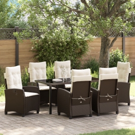 Set de Comedor de Jardín  de 7 Piezas con Cojines Marrón Ratán Poliéster