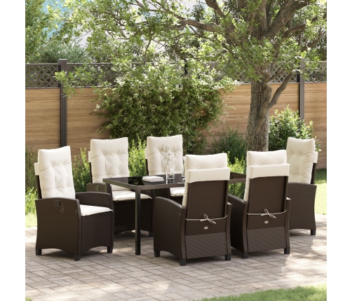 Set de Comedor de Jardín  de 7 Piezas con Cojines Marrón Ratán Poliéster